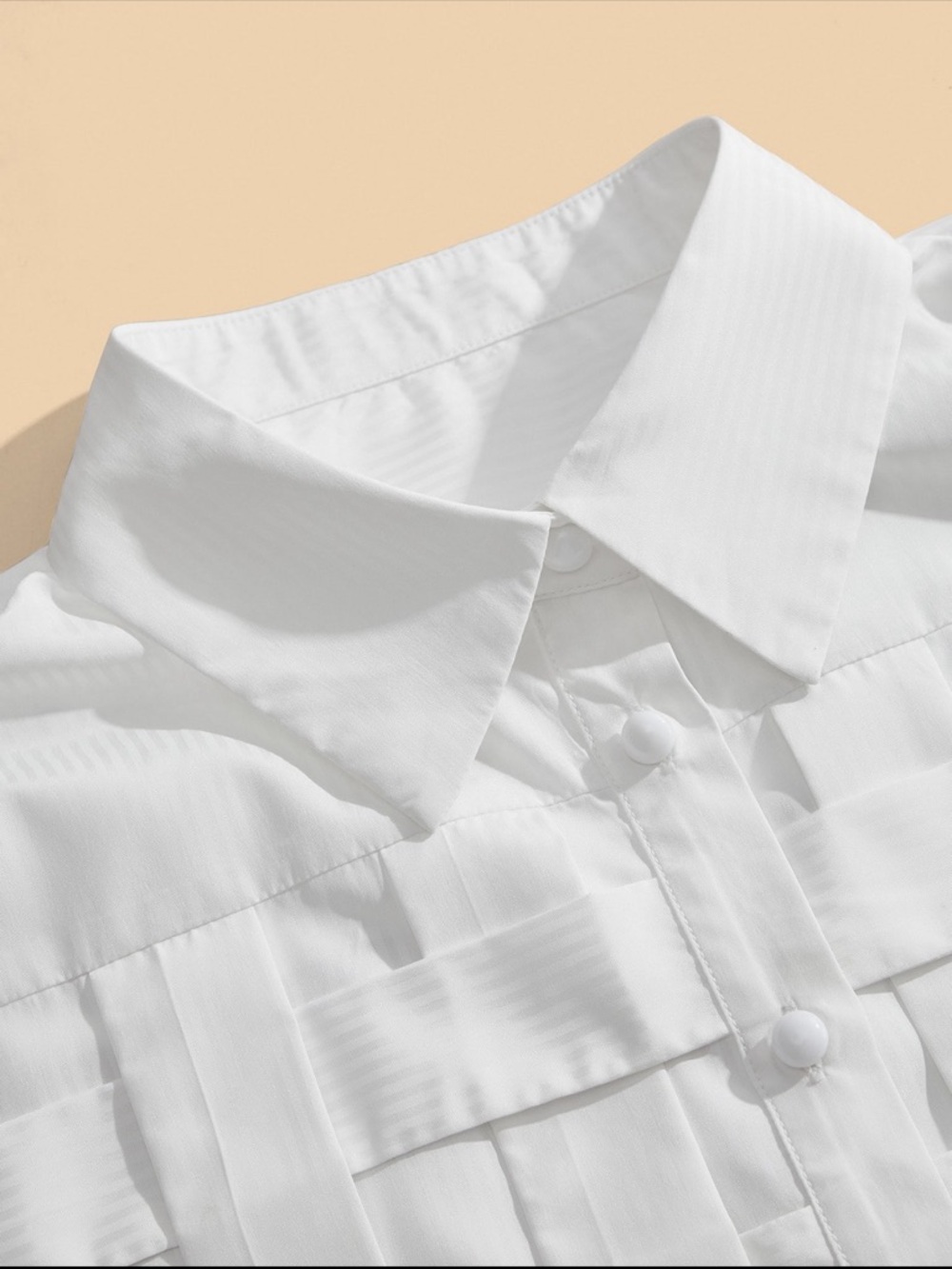 Classic Unique Panel Button Up Down Front Shirt Top Blouse Blue White - Picture 13 of 14